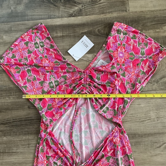 Misa Los Angeles Carlotta Cutout Ruched Maxi Dress Pink Floral Size Medium $395 - Picture 3 of 8
